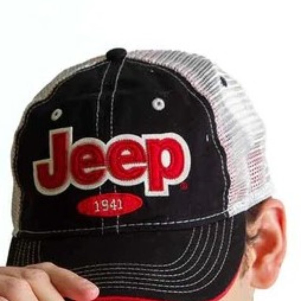 Buck Wear Jeep 1941 Applique Black Snapback Trucker Hat NWT